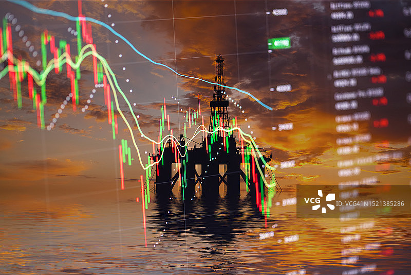 世界石油工业经济数据背景下的钻井平台图片素材