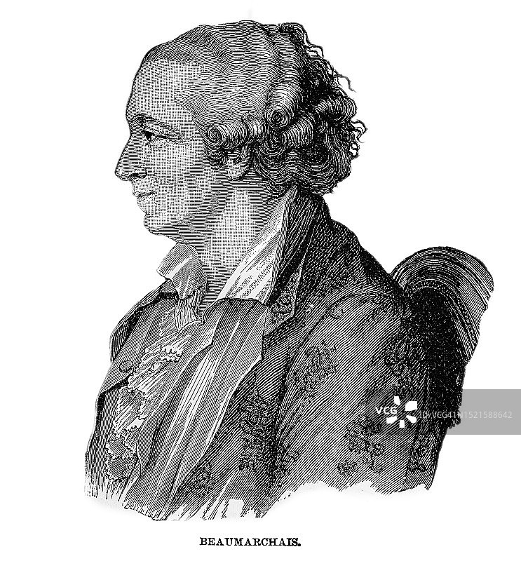 皮埃尔-奥古斯丁·卡隆·德·博马舍画像：法国博学家（钟表匠、发明家、剧作家、音乐家、外交官等）图片素材