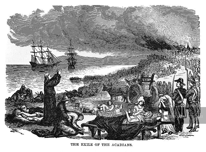 阿卡迪亚人从格兰德普雷流亡古老雕刻插图图片素材