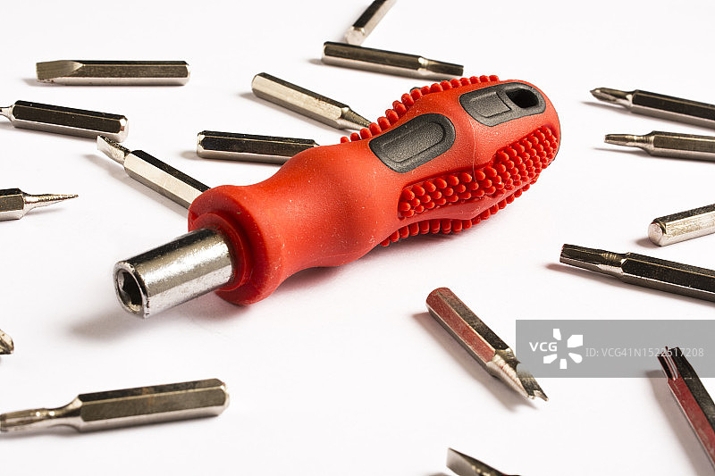 白色背景下的工作工具俯视图图片素材