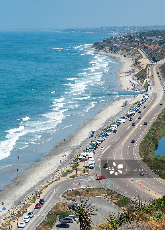 圣地亚哥县北部的托里松州立海滩和101号公路图片素材