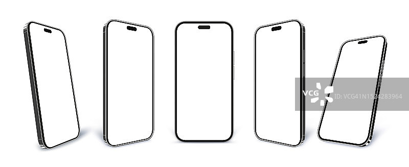 黑色手机模型：智能手机屏幕框架、独立手机和3D设备矢量模板集图片素材
