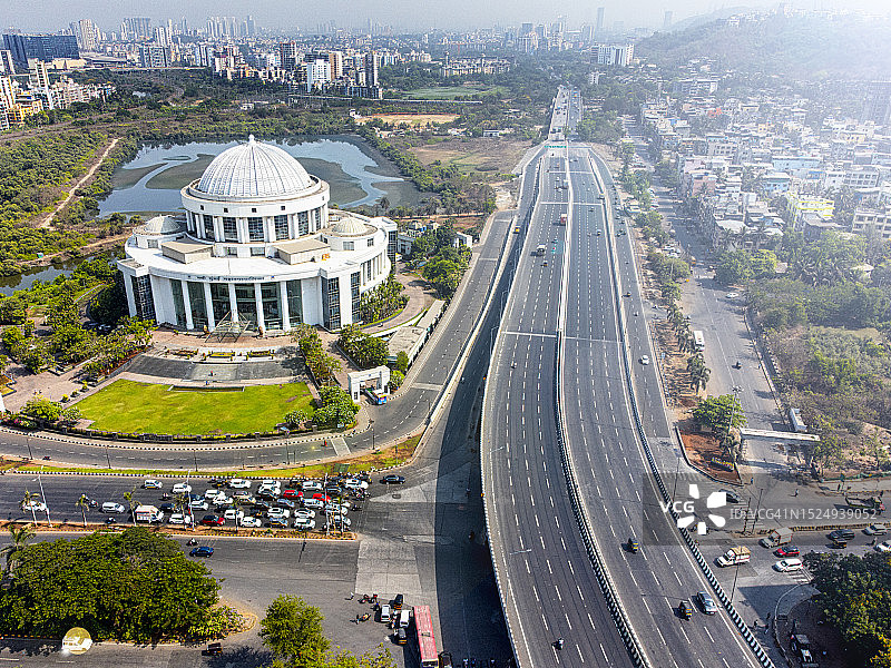 孟买新城市政大楼与贝拉普尔中央商务区鸟瞰图图片素材