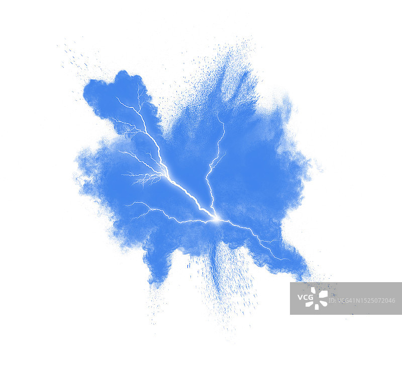 白色背景上的蓝色烟雾和闪电爆炸图片素材