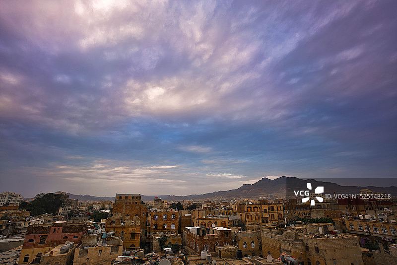 也门城市景观高角度视图图片素材