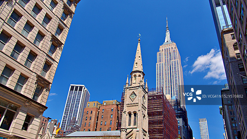 曼哈顿，教堂，帝国大厦，住宅区图片素材