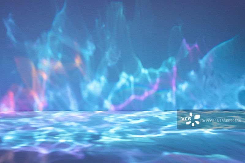 印象派抽象水3D舞台背景，带蓝色、青色薄荷绿和粉色闪光图片素材