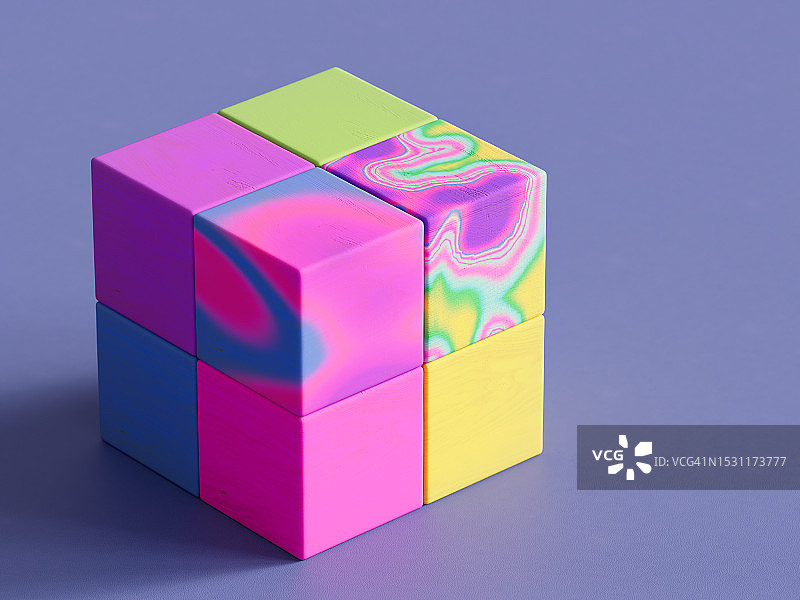 木制多色几何形状的3D抽象背景图片素材