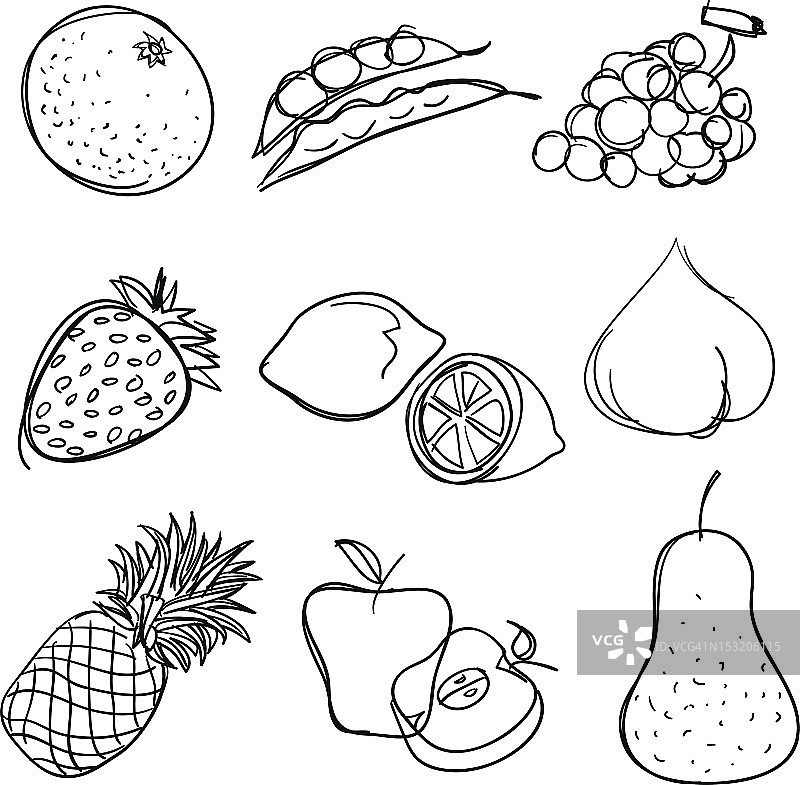 黑白水果合集图片素材