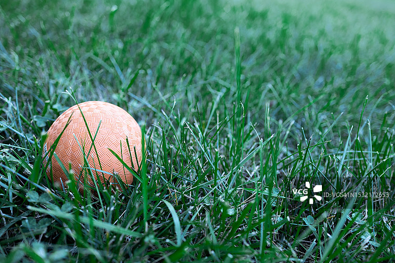 遗落在家庭前院的儿童球图片素材