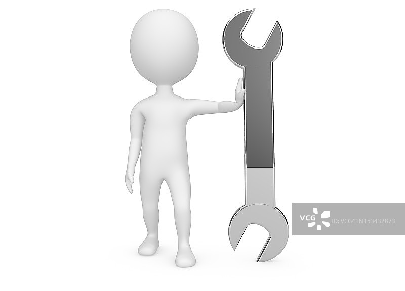3D人形角色与扳手工具图片素材