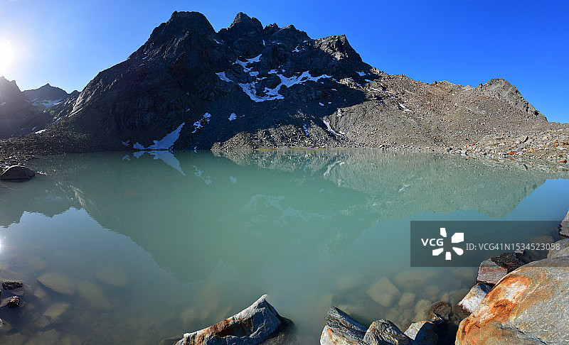 阿尔卑斯山脉的泥泞冰川湖图片素材