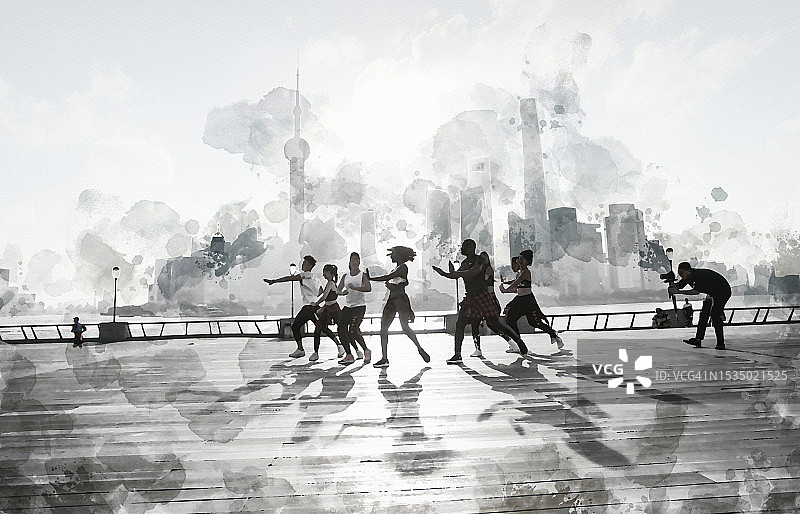 上海外滩的欢乐年轻人图片素材