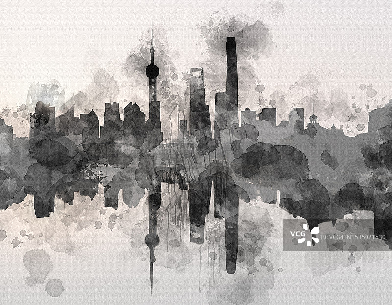 中国上海陆家嘴倒影（苏州河）图片素材