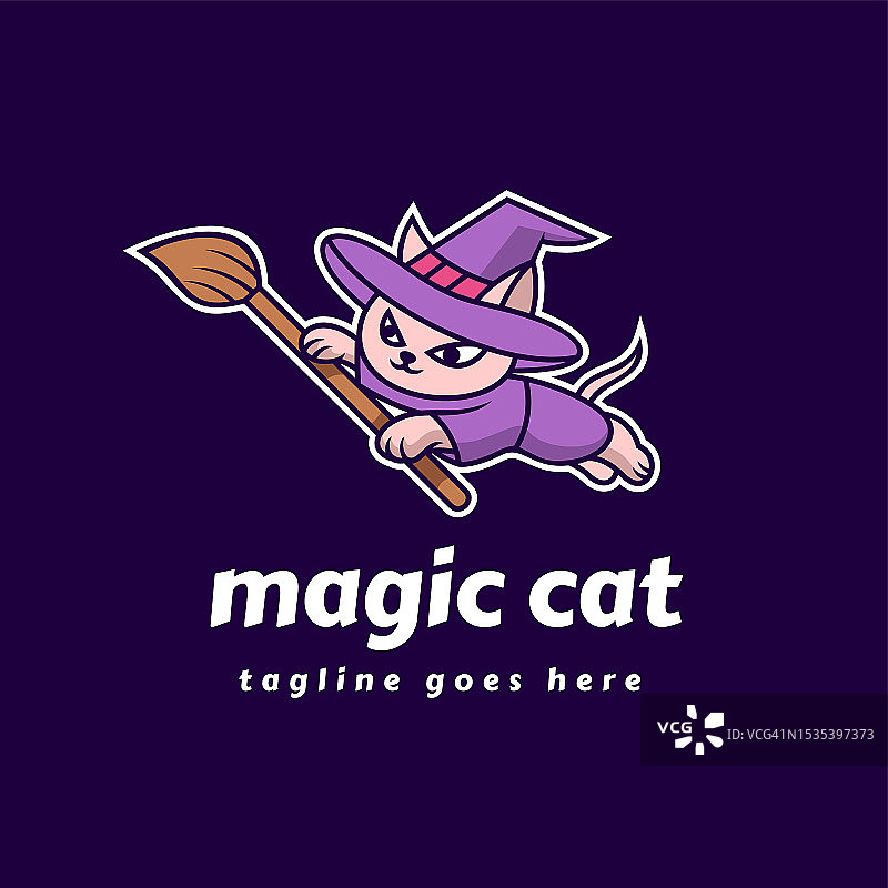 矢量插画：魔法猫吉祥物卡通风格图片素材