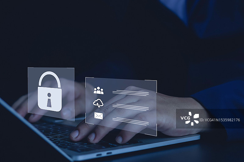 网络安全概念：商务人士保护个人数据与互联网技术网络连接图片素材