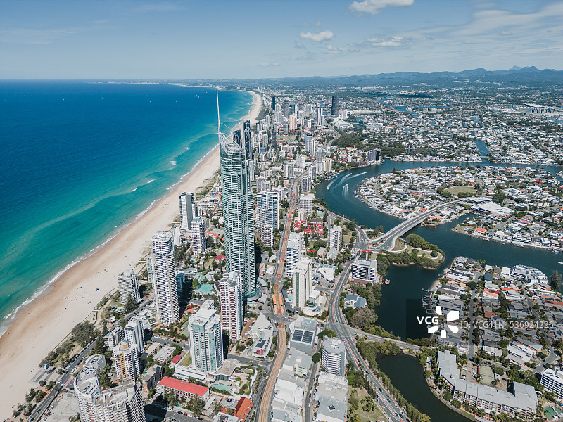 澳大利亚昆士兰州冲浪者天堂阳光明媚的下午的建筑航拍照片图片素材
