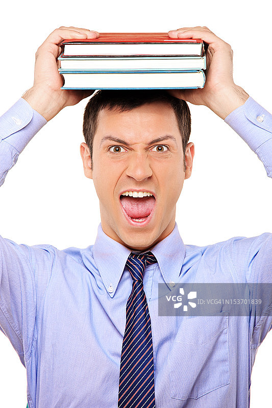 压力大的学生举着书图片素材