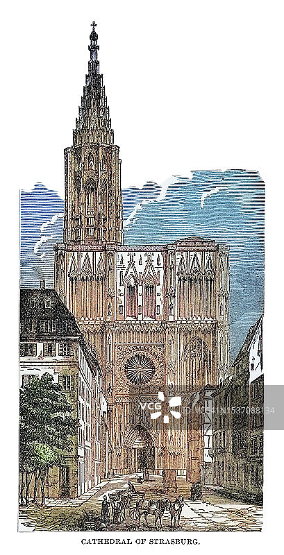 古老雕刻插图：斯特拉斯堡主教座堂图片素材