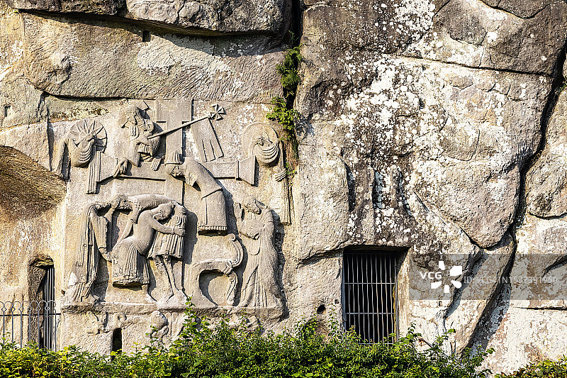 带有古代浮雕的埃克斯特恩施泰因（德国北莱茵-威斯特法伦州）图片素材