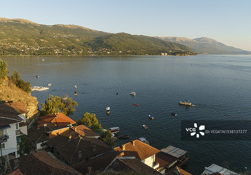 奥赫里德湖日落，马其顿奥赫里德图片素材