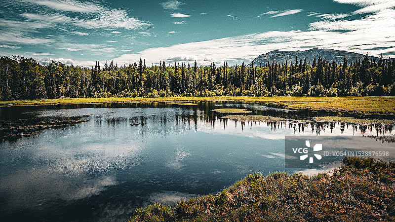 平静的阿拉斯加湖泊及其倒影图片素材
