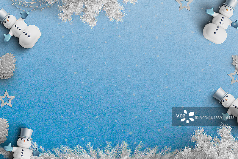 蓝色雪人雪花圣诞节边框图片素材