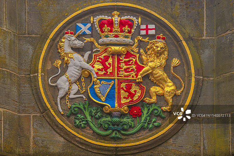 墨卡特十字架上的纹章，皇家英里，爱丁堡，苏格兰，英国图片素材