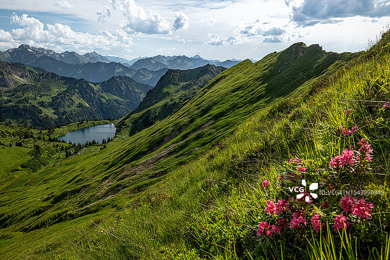 Seealpsee湖和阿尔高阿尔卑斯山。德国巴伐利亚州奥伯斯多夫。图片素材