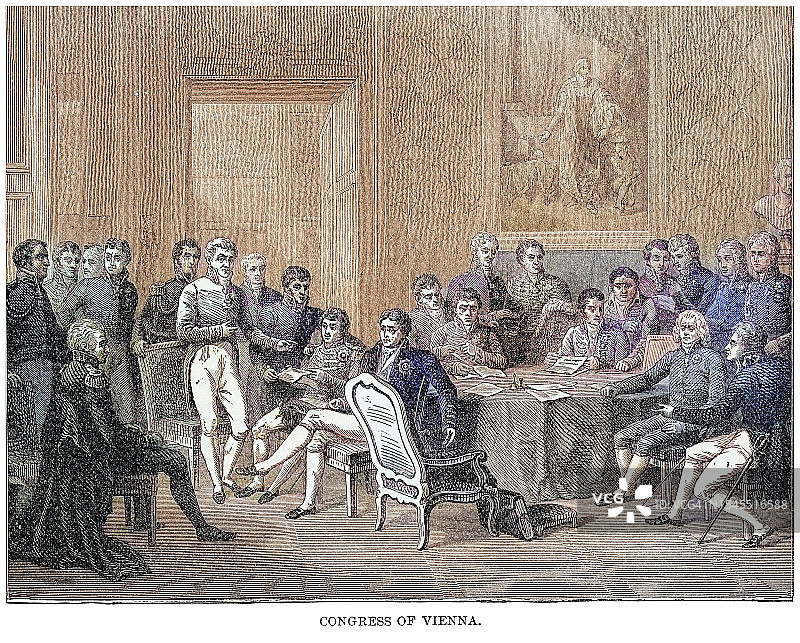 1815年维也纳会议老式版画图片素材