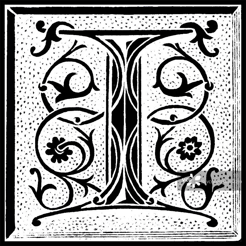字母I装饰古董插画图片素材