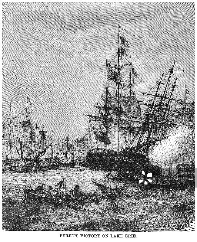 伊利湖战役（普特-因-贝战役）古老版画图片素材