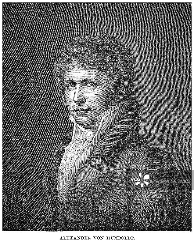亚历山大·冯·洪堡肖像，德国博学家、地理学家、博物学家、探险家、浪漫主义哲学家和科学家图片素材