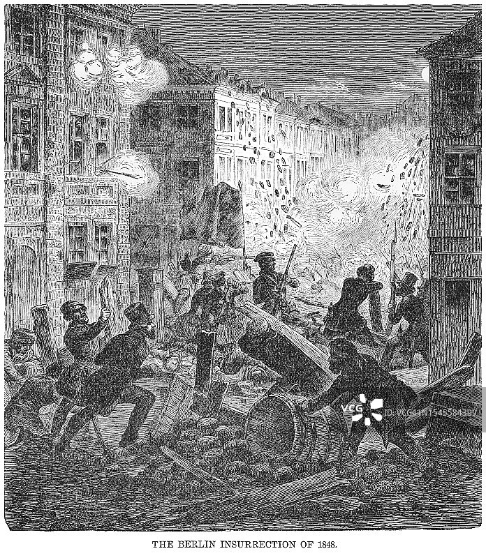 1848年德国三月革命旧版画图片素材