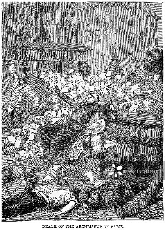 巴黎大主教（丹尼斯·奥古斯特·阿弗尔）去世的古老雕刻插图图片素材