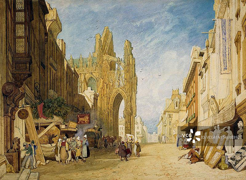 19世纪法国诺曼底阿朗松街景（数字修复再现）图片素材