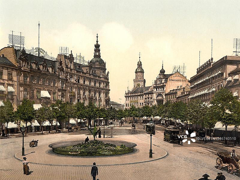 1900年左右德国黑森州法兰克福的罗斯市场（历史照片数字修复复制品）图片素材