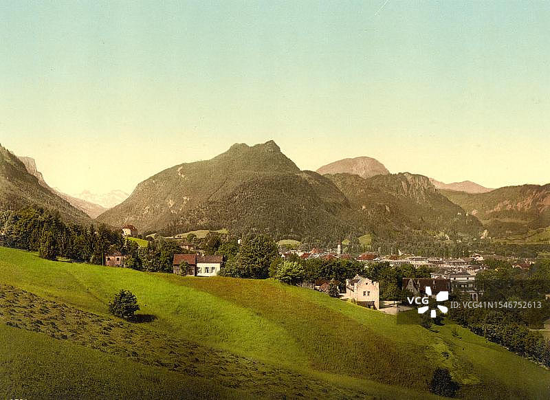 德国巴伐利亚州巴特赖兴哈尔附近的洛弗山，约1900年，历史照片，数码修复的彩色照片复制品图片素材