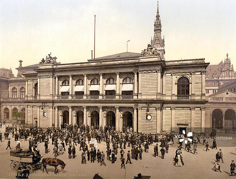德国汉堡证券交易所，1900年左右，历史照片的数字修复复制品图片素材