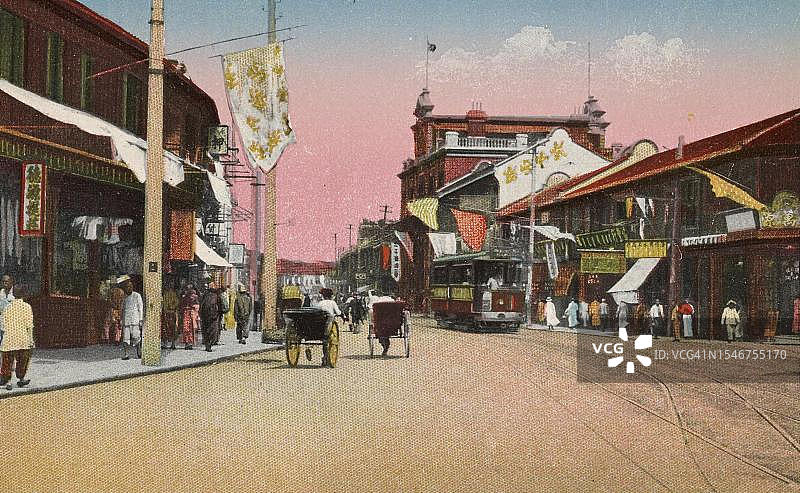 1907年中国上海的明kow路（历史数码修复再版）图片素材