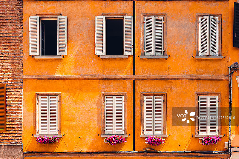 白色百叶窗和盆栽鲜花图片素材