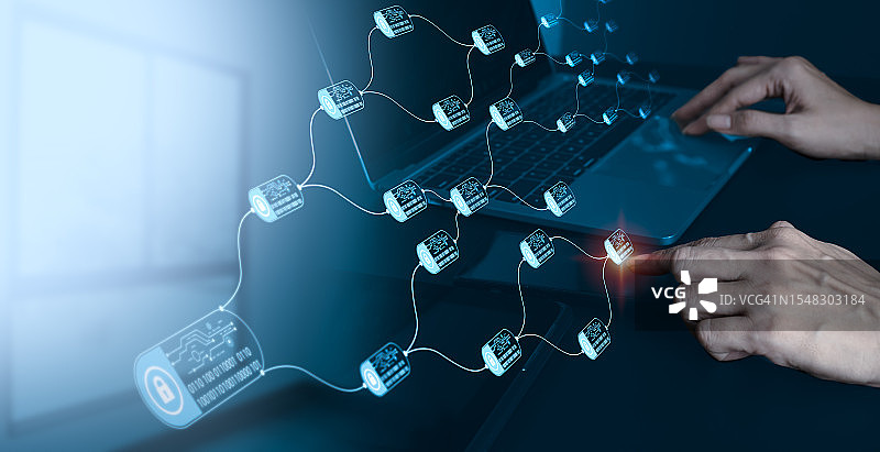 使用区块链金融技术在线安全转移比特币等加密货币：网络犯罪和金融科技概念图片素材