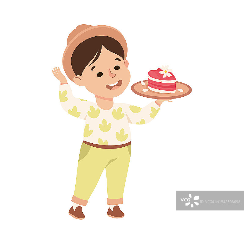 快乐小男孩吃蛋糕矢量插画图片素材