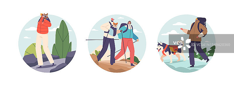 山区徒步探险人物圆形图标或头像图片素材