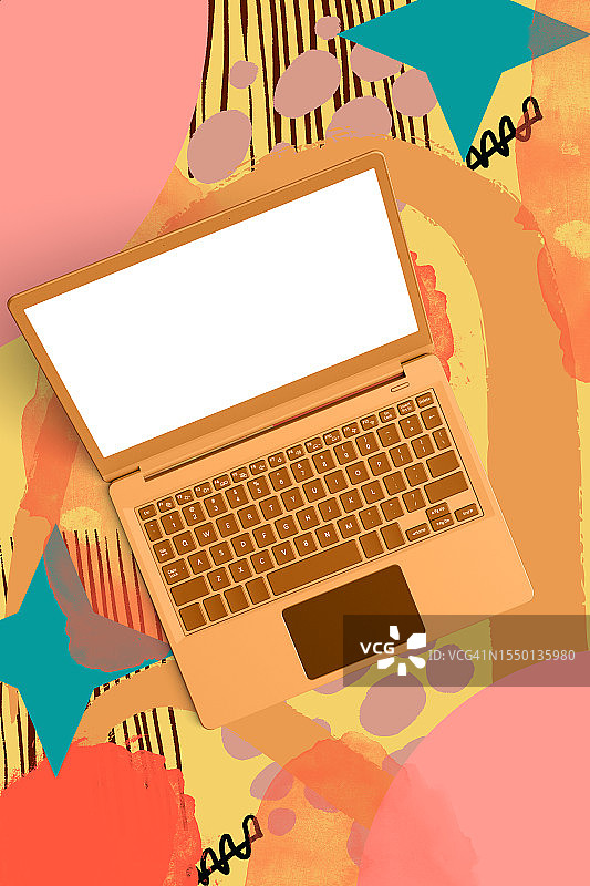 彩色抽象背景中笔记本电脑的数字生成图像图片素材