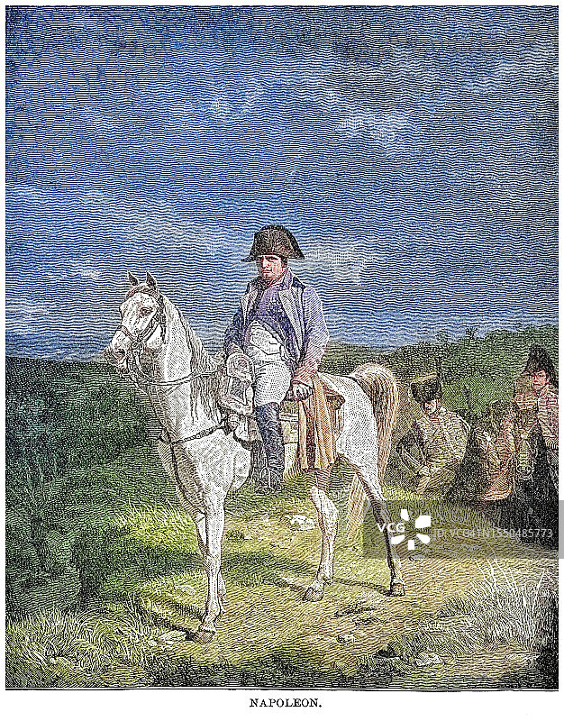 拿破仑骑马的古老雕刻插图图片素材