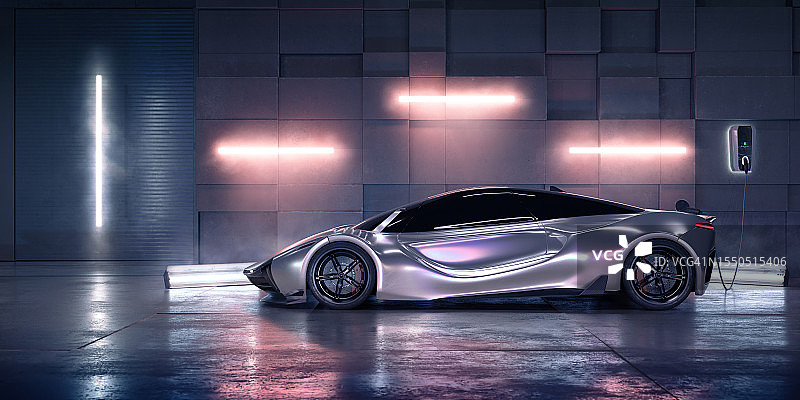 仓库内充电的电动跑车图片素材