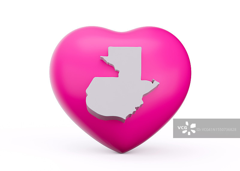 白色背景上危地马拉的3D粉色心形地图3D图图片素材