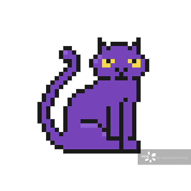 万圣节女巫猫像素图标，白色背景矢量标志图片素材