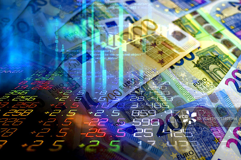 欧元纸币与股市指数图片素材